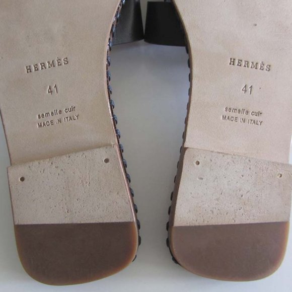 HERMES Oran "H" cut-out black braided sandals 41 Italy - Picture 7 of 9